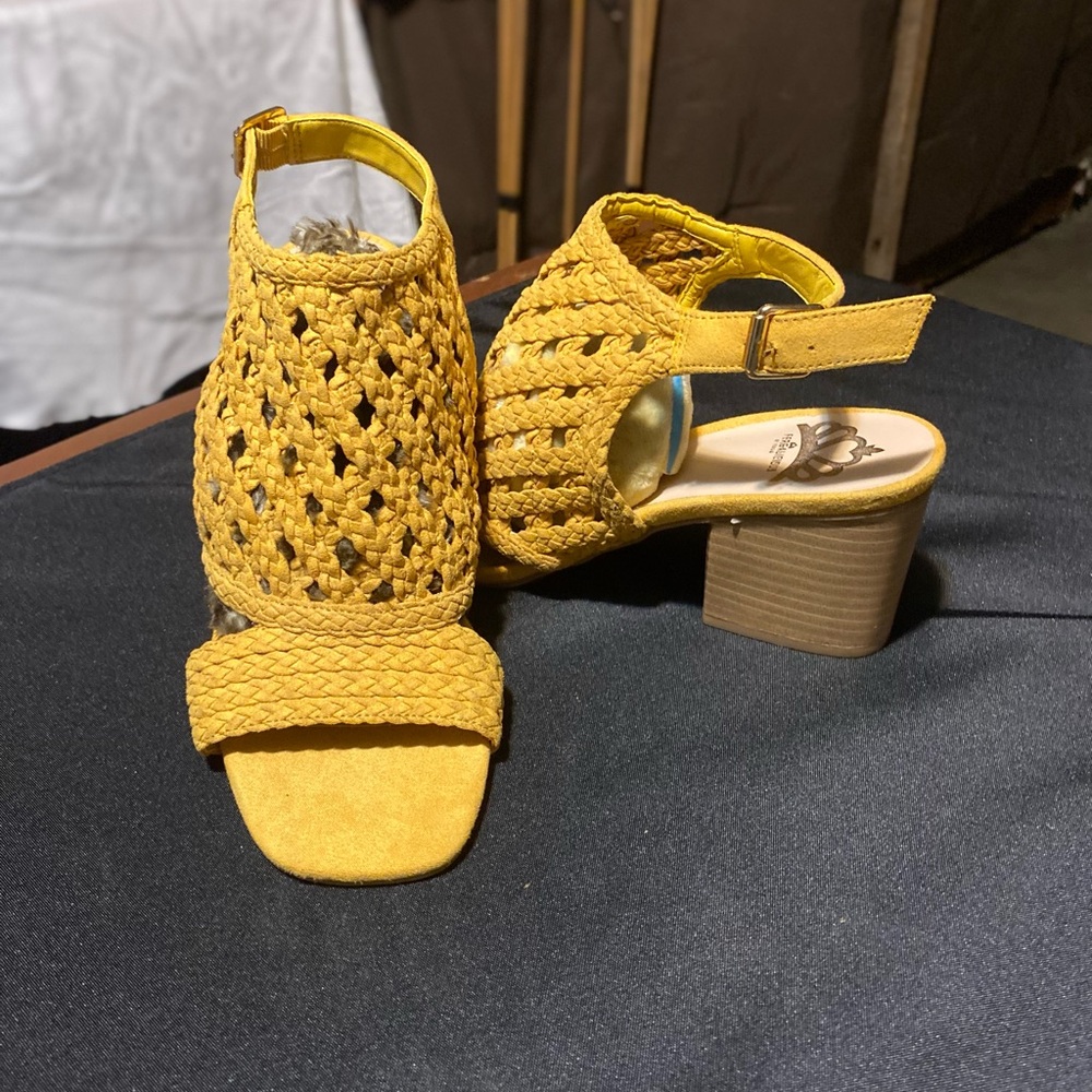 Fergalicious Mustard Braided Heeled sling back suede sandals by Fergie